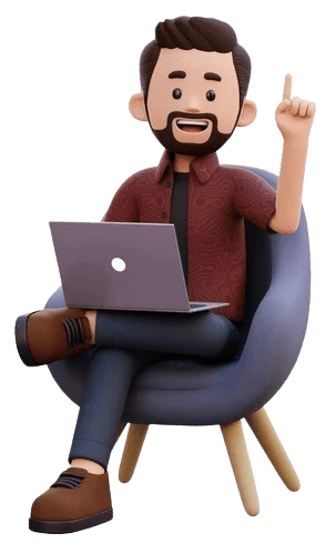 3D illustration of a male character representing essay writing